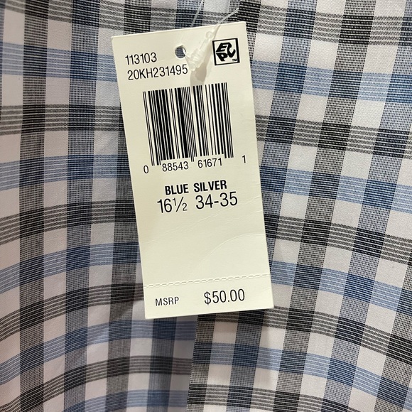 NWT Van Heusen Men’s Large Button Up Long Sleeve Checked Flex Collar Shirt - Picture 4 of 7
